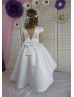 White Satin High Low Flower Girl Dress